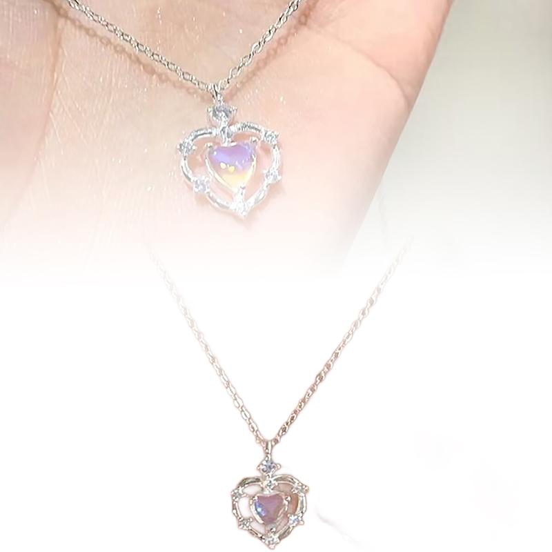 For Women Girls Light Luxury Temperament Fashion Pendant Necklace Wedding Party Jewelry Gift Simple Moonstone Love Necklaces