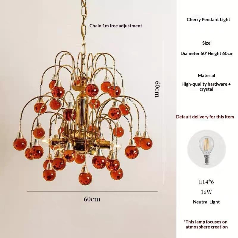 Подвесной светильник  Вишня , Минималистичный стеклянный подвесной светильник, Винтажный подвесной светильник для гостиной, спальни, столовой Diameter 60cm красный