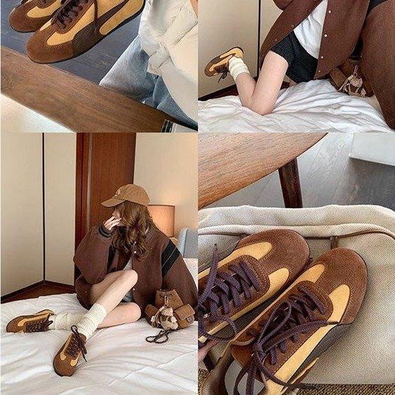 [Armano] Korean Blogger~ Retro Lace-Up Leather Low-Top Flat Casual Shoes Women's German Training Shoes Racing Shoes