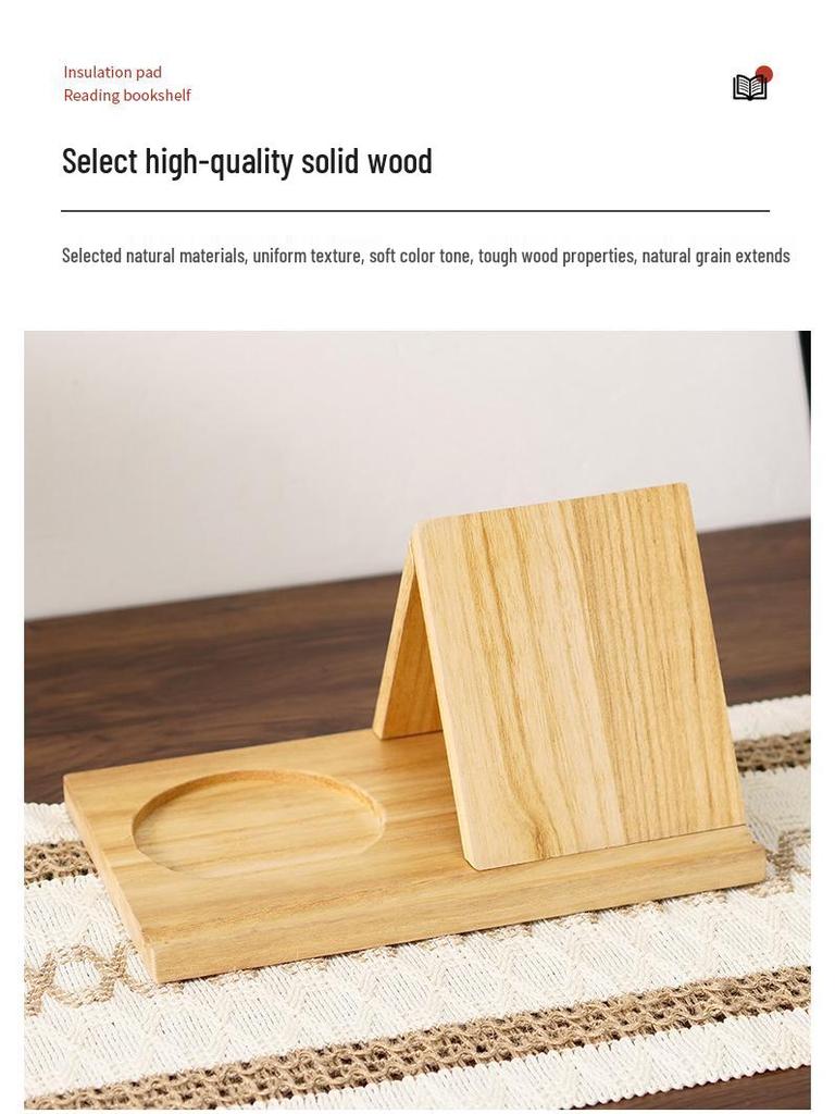 Acacia Wood Triangle Bookshelf & Coaster - Multifunctional Solid Wood Bookshelf for Bedroom or Kitchen with Recipe Rack & Bookmark Holder.