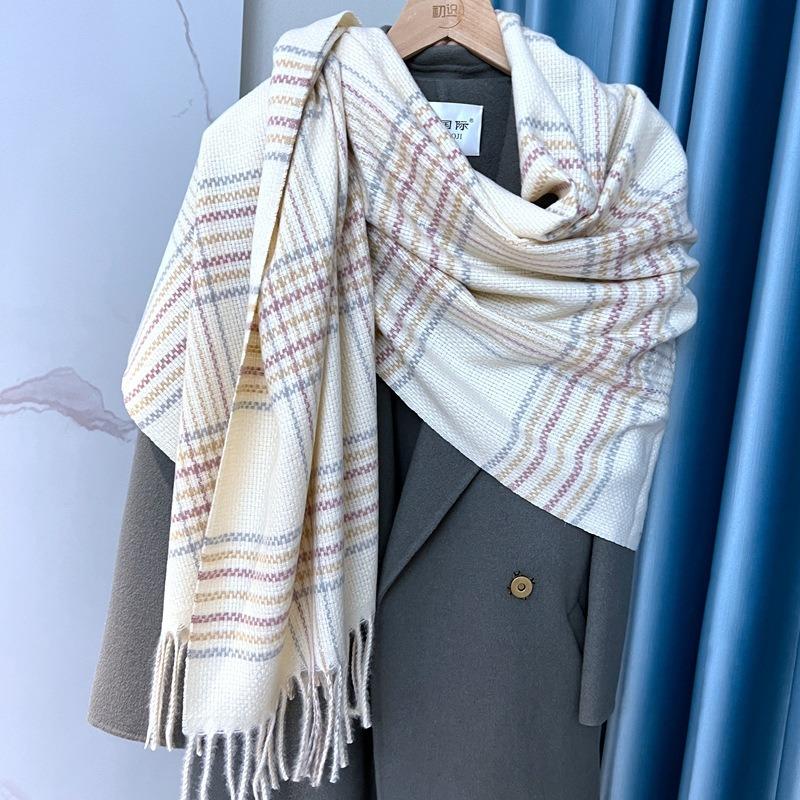 European American Plaid Faux Cashmere Scarf Couple Thick Warm Winter Scarf