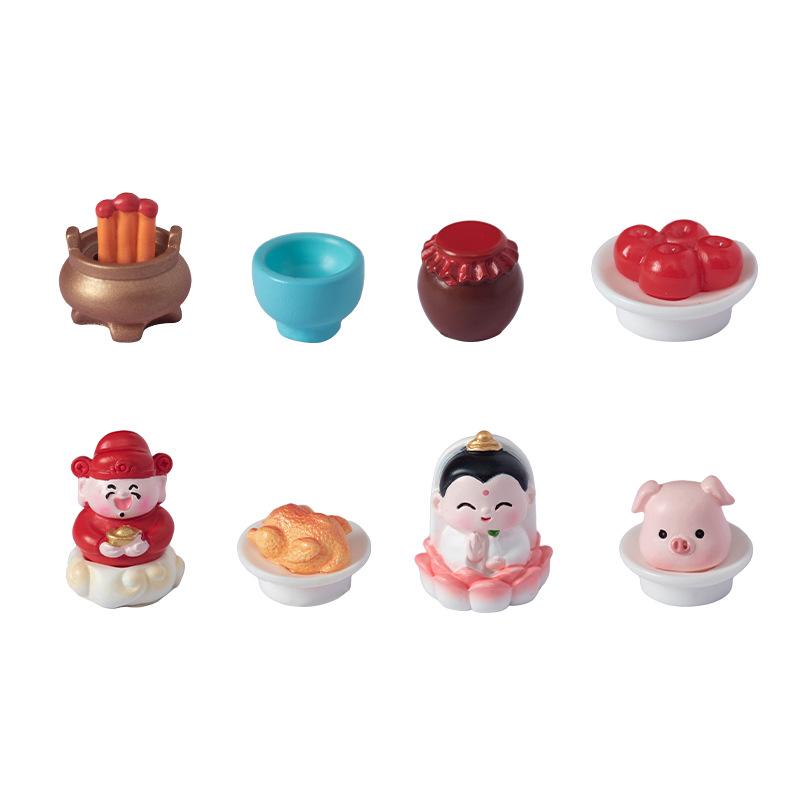 Neujahr Anbetung Guanyin Kleiner Gott des Reichtums Harzhandwerk Blind Box Zubehör Mikrolandschaft Desktop Auto Tragen Vermögen Kleine Dekoration