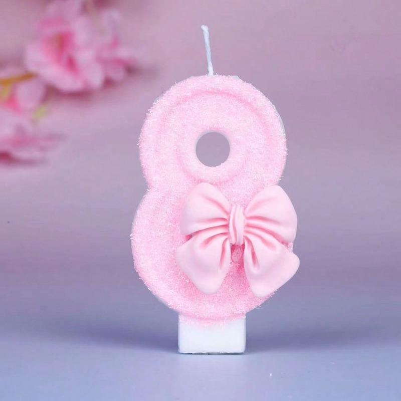 1Pc Creative Cute Bow-Tie Shaped Number Cake Candle With Drip-Prevention Tray Birthday Cake Party Anniversary Cake Decoration