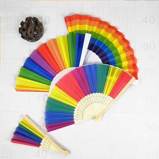 Rainbow Folding Fan Bamboo Ribs Hand Held Fan Portable Summer Fan Decoration Dance Performance Props Party Accessories