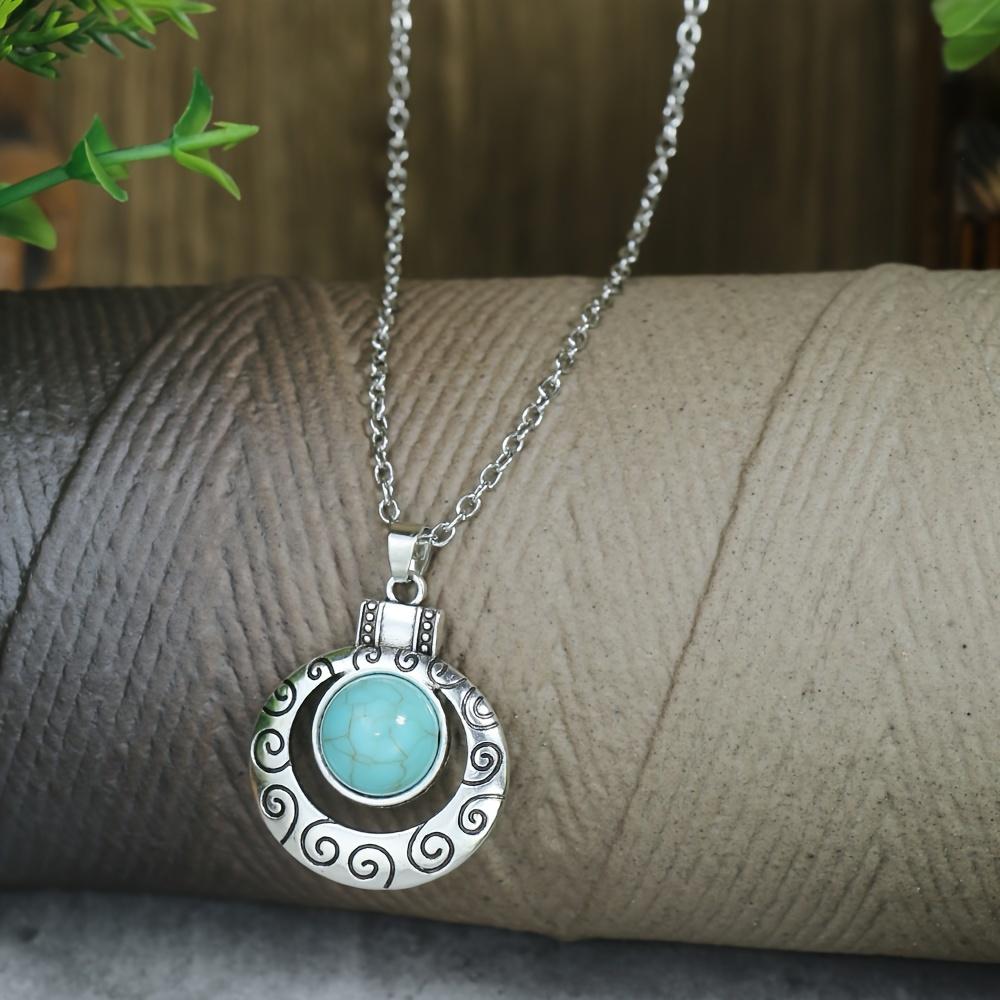 Vintage Jewelry Set with Engraved Patterns On the Metal Surface, Inlaid with Synthetic Turquoise, Suitable for Daily Wear and Party Accessories for