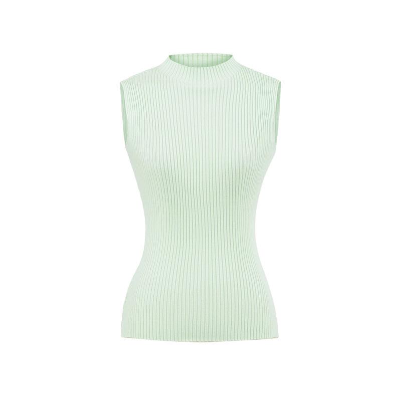 Elegant Korean Sleeveless High Neck Knit Vest for Women - 2026 Summer Slim-fit Top