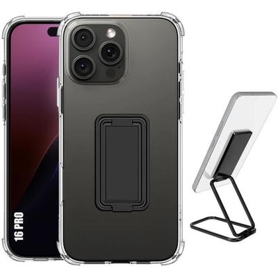 Hülle für iPhone 16 Pro - Silikon - Transparent - Stoßfest - Faltbarer Ständer - Verstärkte Ecken