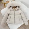 Womens Short Puffer Coat With Faux Fur Collar Hooded Winter Jacket Thick Warm Cotton Fill Korean Style
