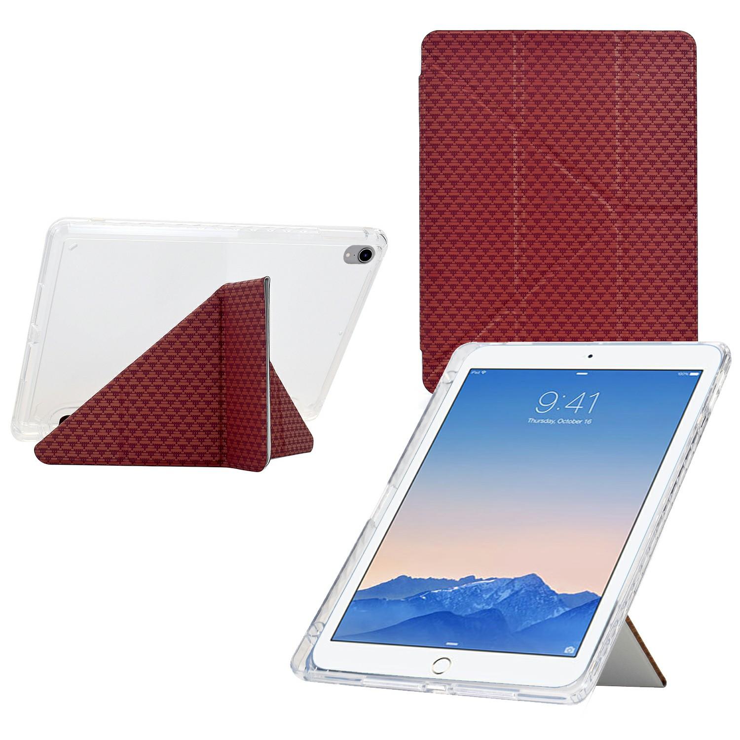 

Tablet Case For iPad 9.7-inch (2018)/(2017)/Air 2/Air (2013),Y-Fold Stand Pyramid-Patterned Leather+Clear Acrylic Cover Red