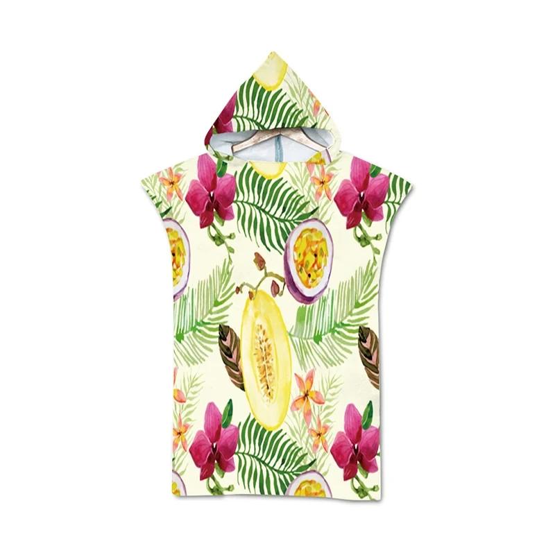 Microfiber Tropical Fruit Leaves Pineapple Print Hooded Beach Towel Hawaii Summer Bath Towel Quick Dry Swimming Poncho Bathrobe