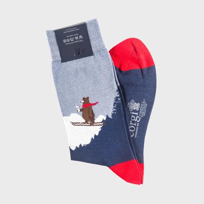 Skiing Bears Sock Navy/Red