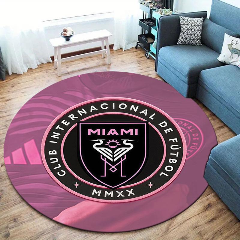 Inter Miami CF Round Area Rug,Carpet Rug for Living Room Bedroom Sofa Playroom Decor,Non-slip Floor Mat