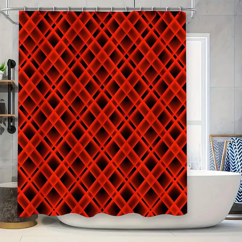 

Modern Geometric Pattern Shower Curtains Red Blue Black Decorative Waterproof Fabric Bathroom Shower Walls Hanging Liners for Ho 90x180cm