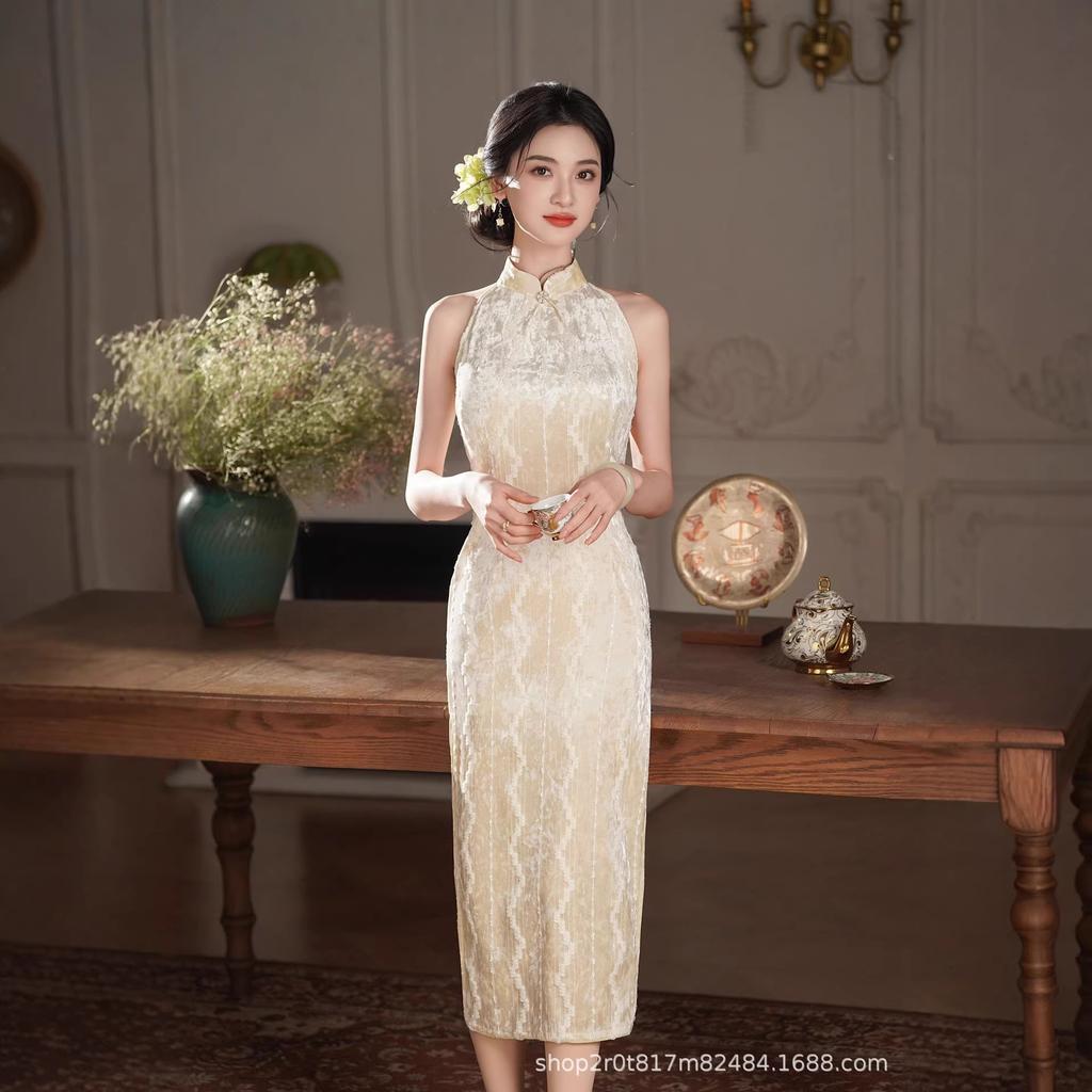 Fashion retro pure desire hollow slim slim slim hip temperament improved cheongsam dress