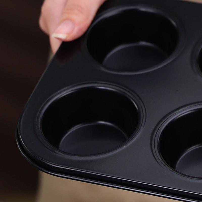 1PC Carbon Steel Non Stick Cupcake Pan Black Quick Release Muffin Tins Tray for Home Baking and Kitchen Use