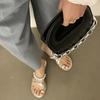 Flat-heeled set of toe sandals Versatile toe with pearl silver women's outer slippers