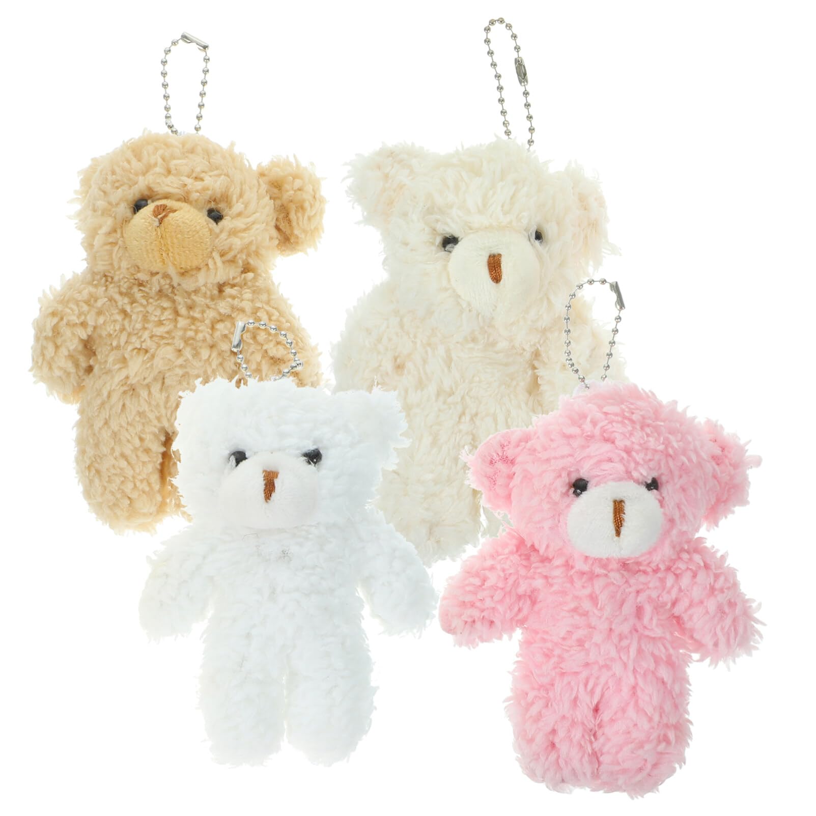 

[CALLARON] Plush Bear Keychain, Set of 4, 11cm, Fluffy Mini Bear Charm Strap, Animal Mascot, Bag Charm, Wedding Gift, Small Prize, Present (4 Colors)