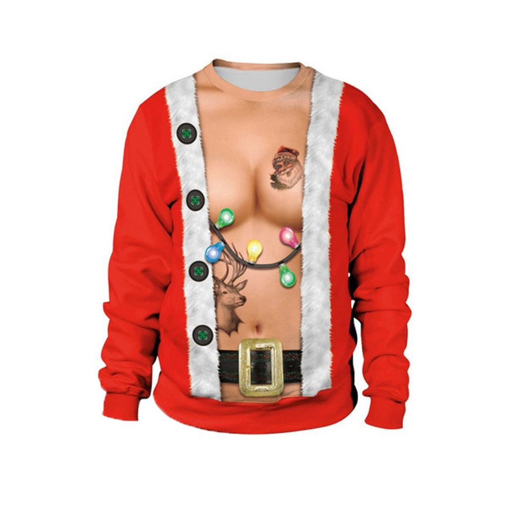 Women And Men Funny Christmas Print Tops Fashion Warm Long-sleeved Sweatshirt Casual Pullover Blouse