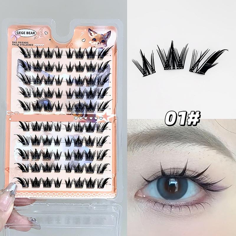 Gegebear 10 Rows Glue-Free False Eyelashes Comic Eye Style Natural Curling Lashes Easy To Wear Perfect for Beginners