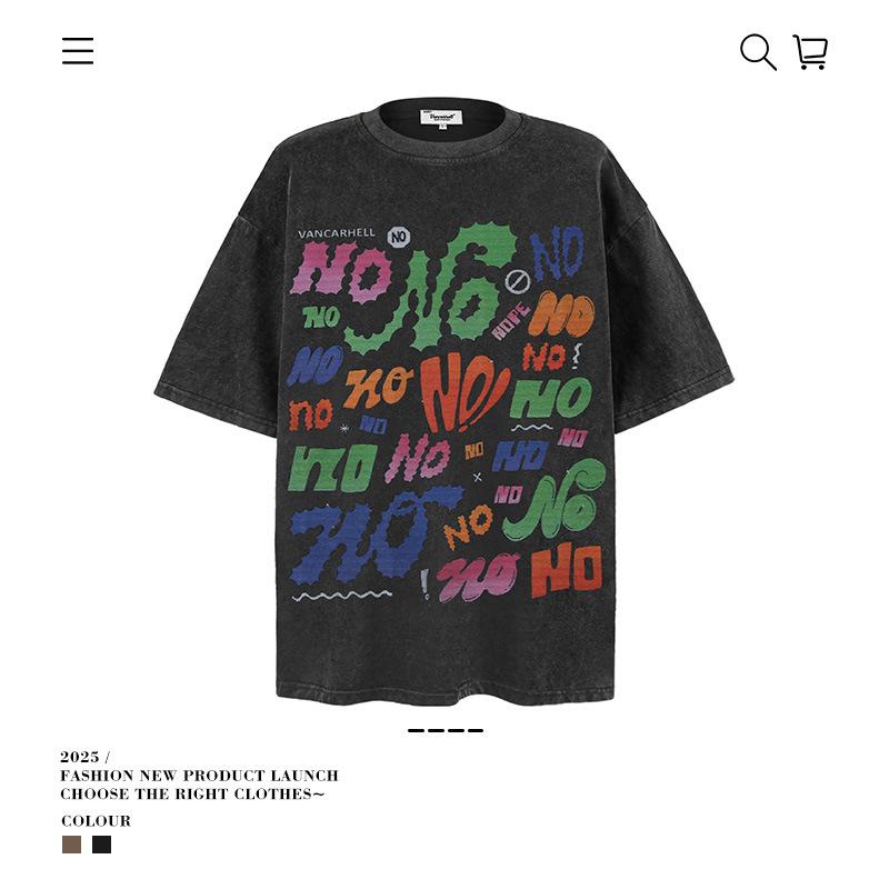 T-Shirt Heavy Wash Gram Retro Summer Tide Brand Pure Cotton Short Sleeve 250 Boys Street Men S Retro M