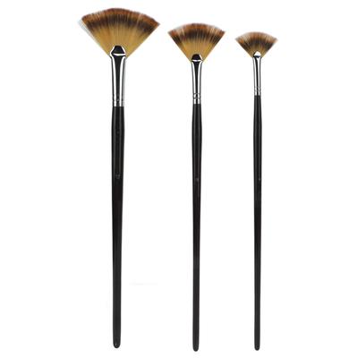 3Pcs Fan Paint Brush Set Long Handle Soft Bristles Good Toughness Fan Shaped Nylon Hair Paint Brush