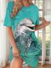New Women's Fashion Casual Dolphin Print Pajamas. Sweet Holiday Gift. Comfortable Breathable Dress. Elegant Loungewear Suitable for All Seasons. Accur