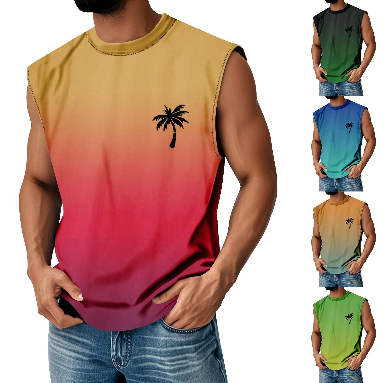 

Мужская летняя майка без рукавов с принтом, круглым вырезом и градиентом, спортивная, в стиле кэжуал M