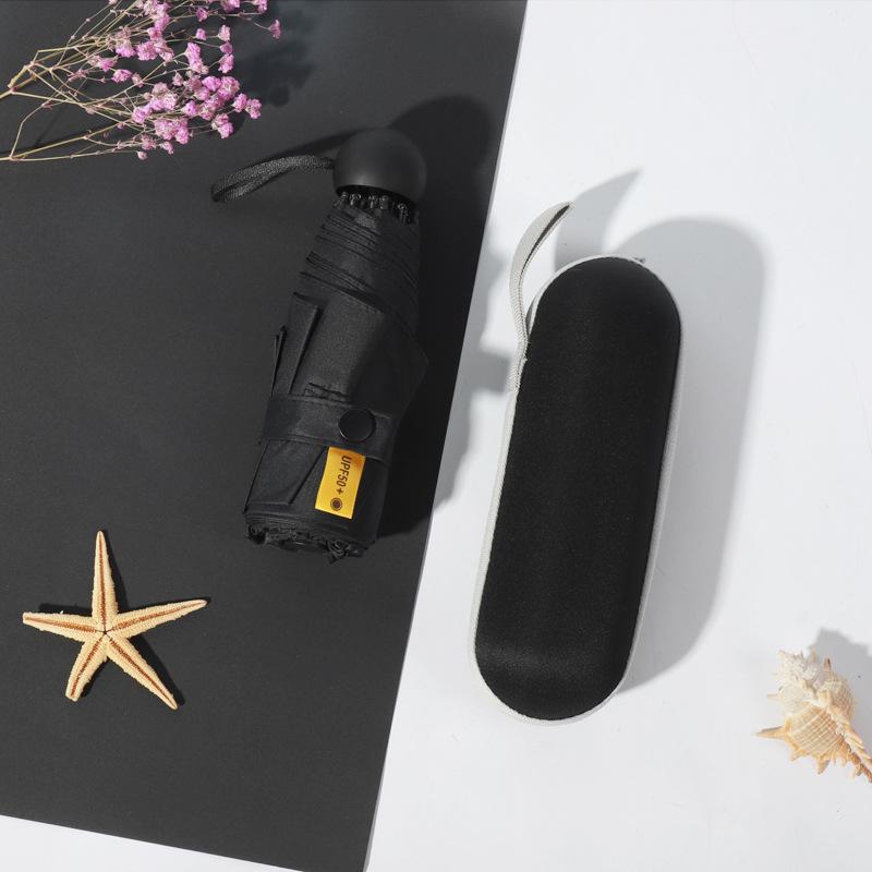 Ultra-Light 6-8 Bone Mini Capsule Umbrella - Compact Sunshade with Glasses Case for Sunny & Rainy Days