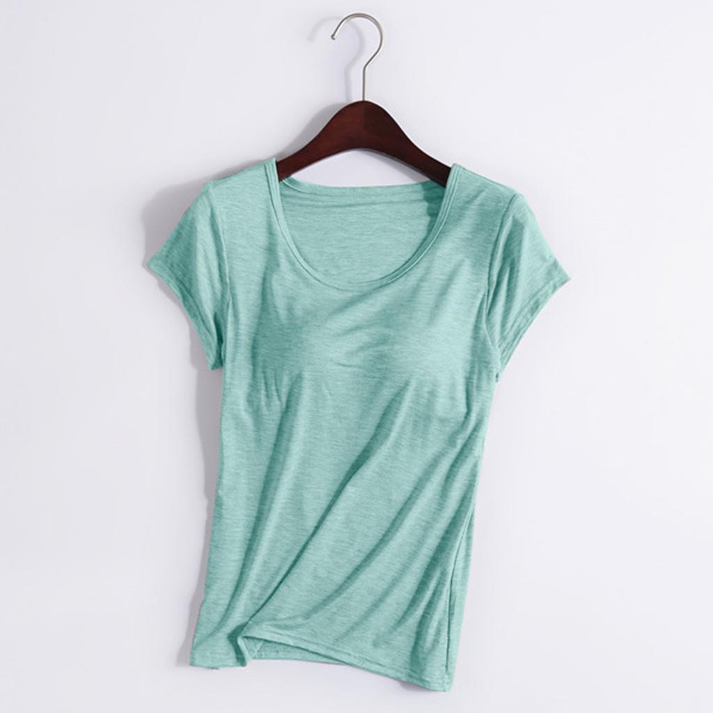 Plus Size Women Short Sleeve Vest With Built In Bra Pad Casual Home Base Wear