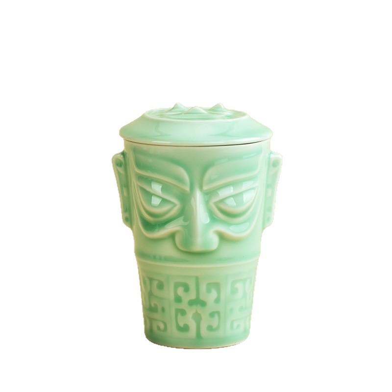 Sanxingdui Ceramic Cup with Lid - Versatile for Tea, Water, Wine, Cocktails, or Cola