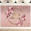 Rose Gold Happy Birthday Background Pink Rose Gold Flower Balloon Rose Gold Scattered Photography Background