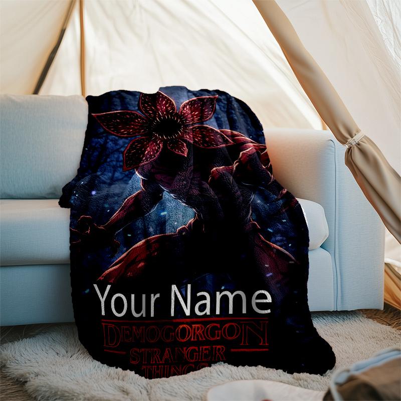 Custom Name Stranger Things Theme Printed Blanket - Perfect for Couch, Bed, Travel & Outdoor Use | Machine Washable, Cozy & Durable.