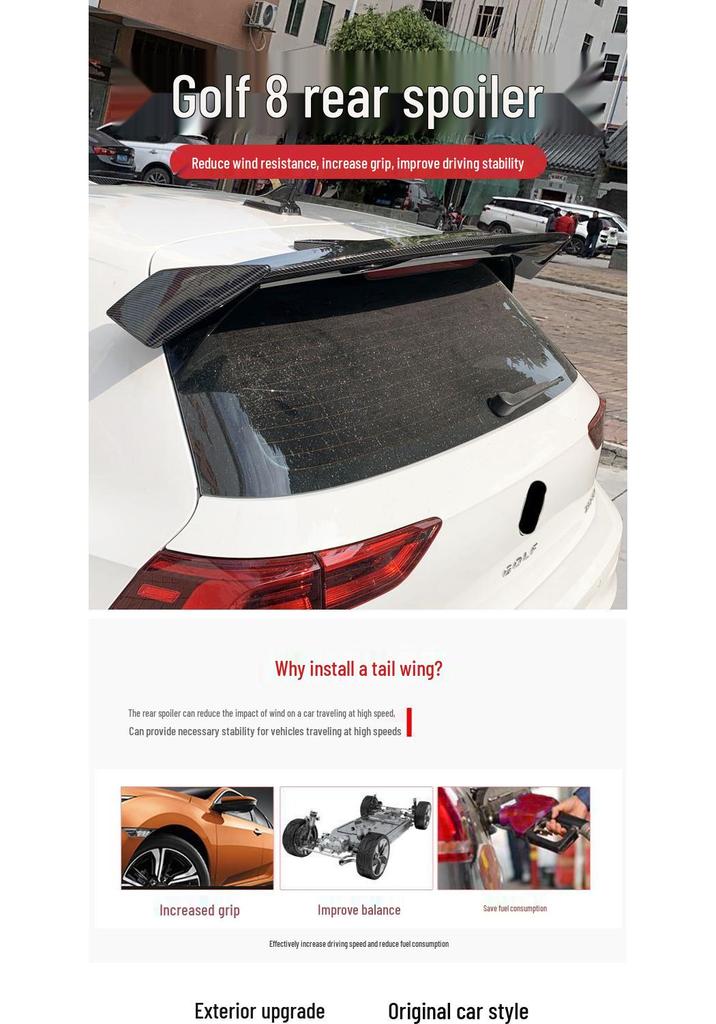 Volkswagen Golf 8 Pro R-Line Rear Roof Spoiler - No-Drill Installation