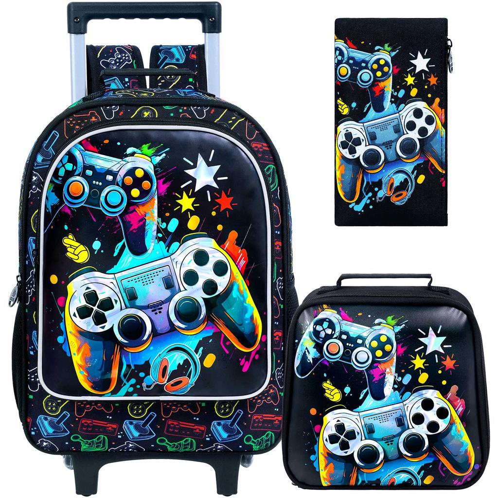 Rollender Rucksack für Jungen, Kinder Schultasche mit Rollen und Lunchtasche, Schultasche auf Rädern für Kinder