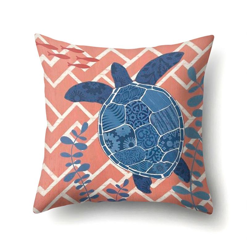 Polyester Pillowcase Peach Leather Velvet Cushion Cover Marine Life Seahorse Octopus Printed Pillowcase Car Cushion