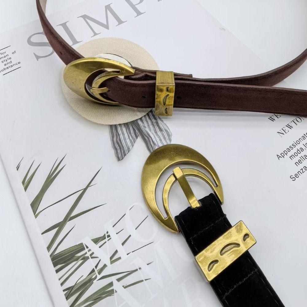 Retro Buckle Suede Leather Belt Luxury Design Waistband Trendy Waist Belt  For Women