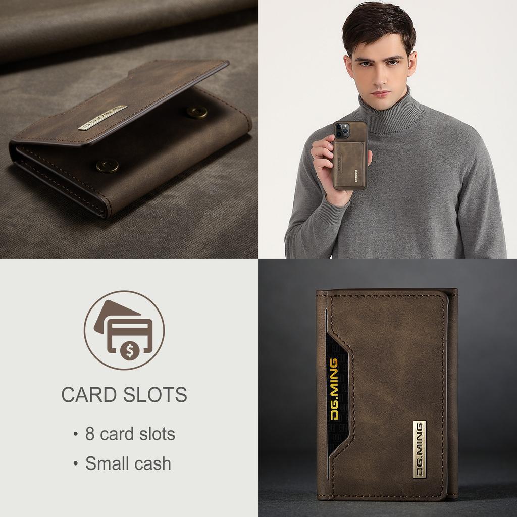 Tri-fold card bag, card cover, high-end retro PU card bag, leather case, multi-functional magnetic card bag