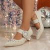 Fashion Rivet Mid-high Heel Single Shoes Women's Block Heel Pointed Toe Spring and Autumn New Fashion Shallow Wedding Shoes