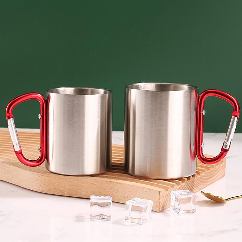 220Ml Camping Travel Stainless Steel Cup Carabiner Hook Handle Picnic Water Mug Outdoor Travel Hike Cup