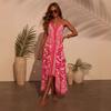 New spring and summer off-the-shoulder V-neck women's clothing suspender printing fairy long temperament dress big pendulum dress women