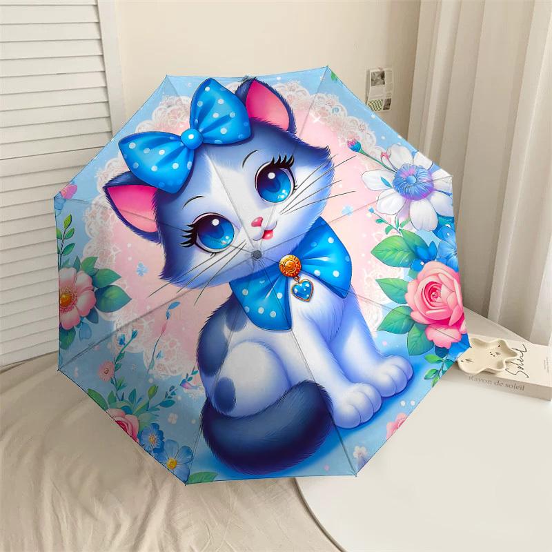 

1PC cat, flowers Automatic Open/Close Umbrella with Windproof, 8-Rib Sturdy Canopy, Durable Ribs, Fashionable Design1405A