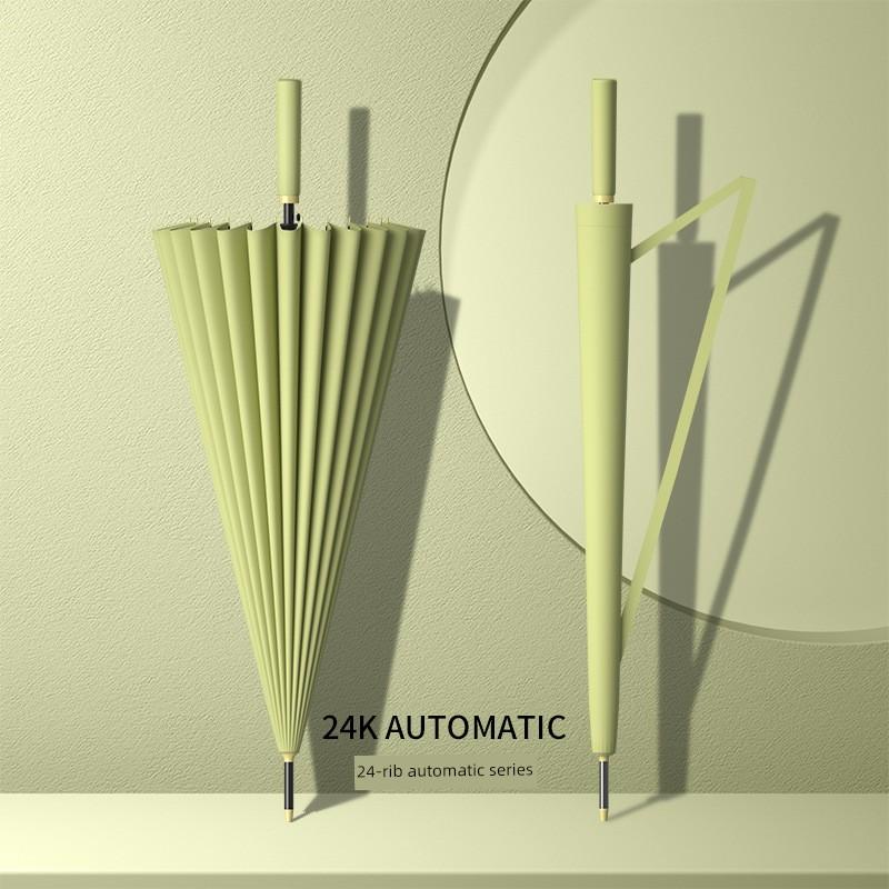 24-Rib Automatic Umbrella, Large Size, Extra-Large, Factory Bulk Straight Handle Long Handle Umbrella, Dual-Use for Sun and Rain, with Logo Printing