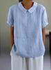 Standalone Station Women's Loose Lapel Short Sleeve Cotton Linen Shirt