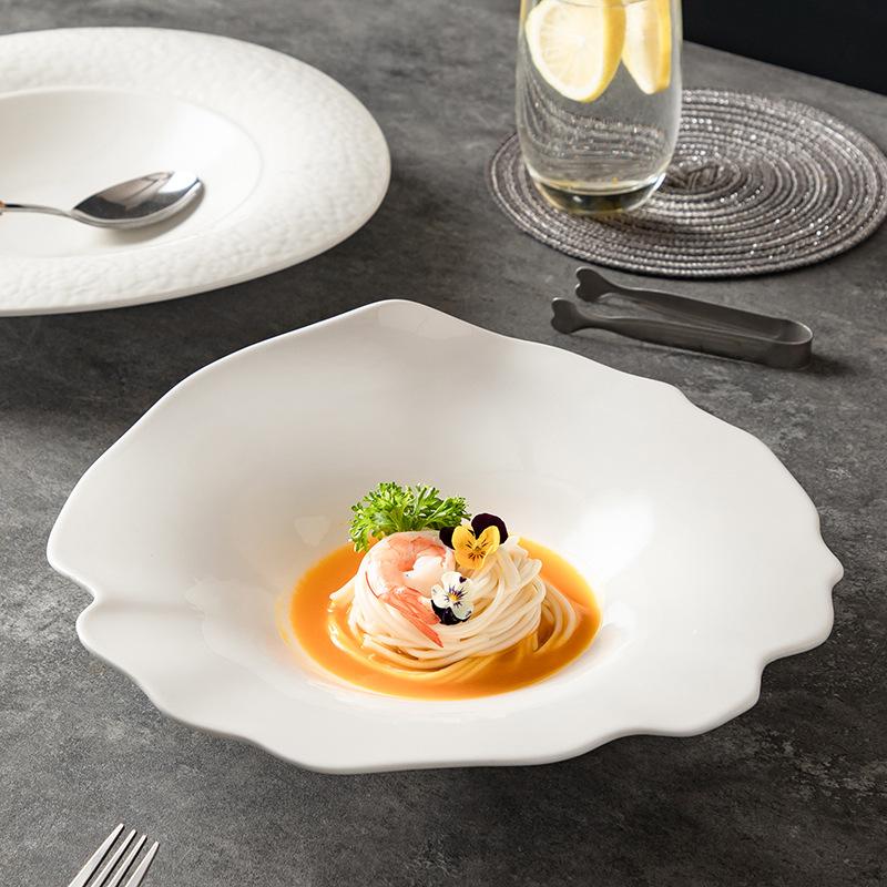 Mountain And River Hat Plates, Pebble Small-Footed Soup Bowls, Pure White Ceramic Straw Hat Plates, French Pasta Plates, Western Soup Plates, Tablewar