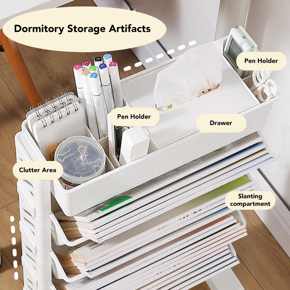 Plastic Rolling Bookshelf Removable Storage Cart Durable Mobile Bookcase Space Saving