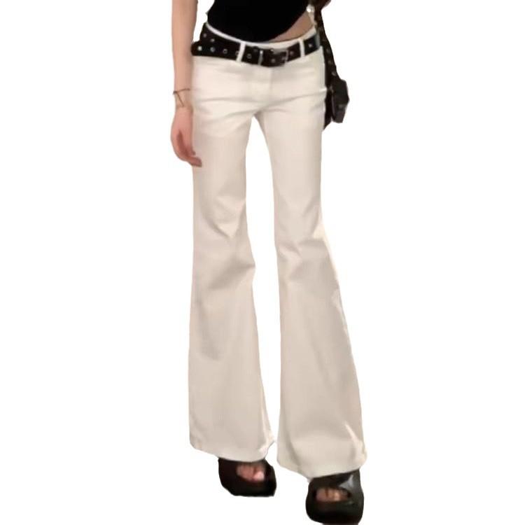 

Белые слегка расклешенные джинсы с заниженной талией для женщин на осень и зиму, свободные утягивающие брюки в пол с широкими штанинами L