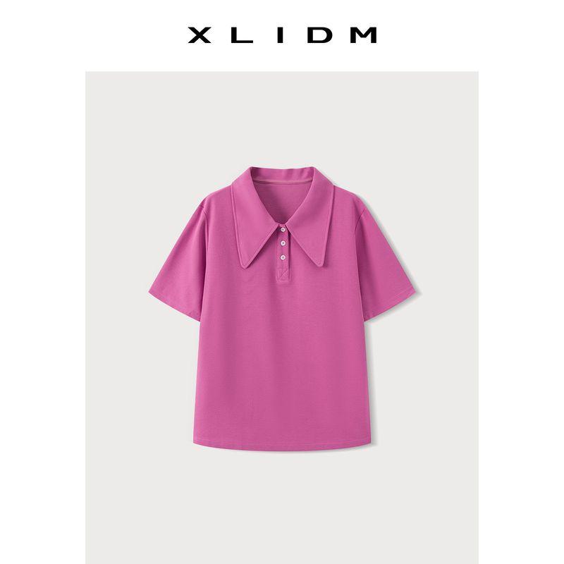 

Women s Polo Collar Shoulder Summer Tops Casual Short Sleeve Sulberry Pink (Pre-Order) 2XL