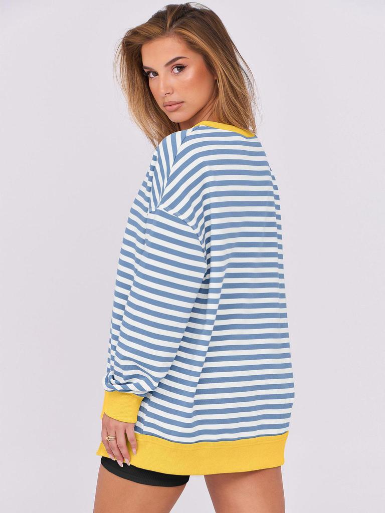 2025 European Autumn/Winter Striped V-neck Loose Fit Women's Sportswear Hoodie