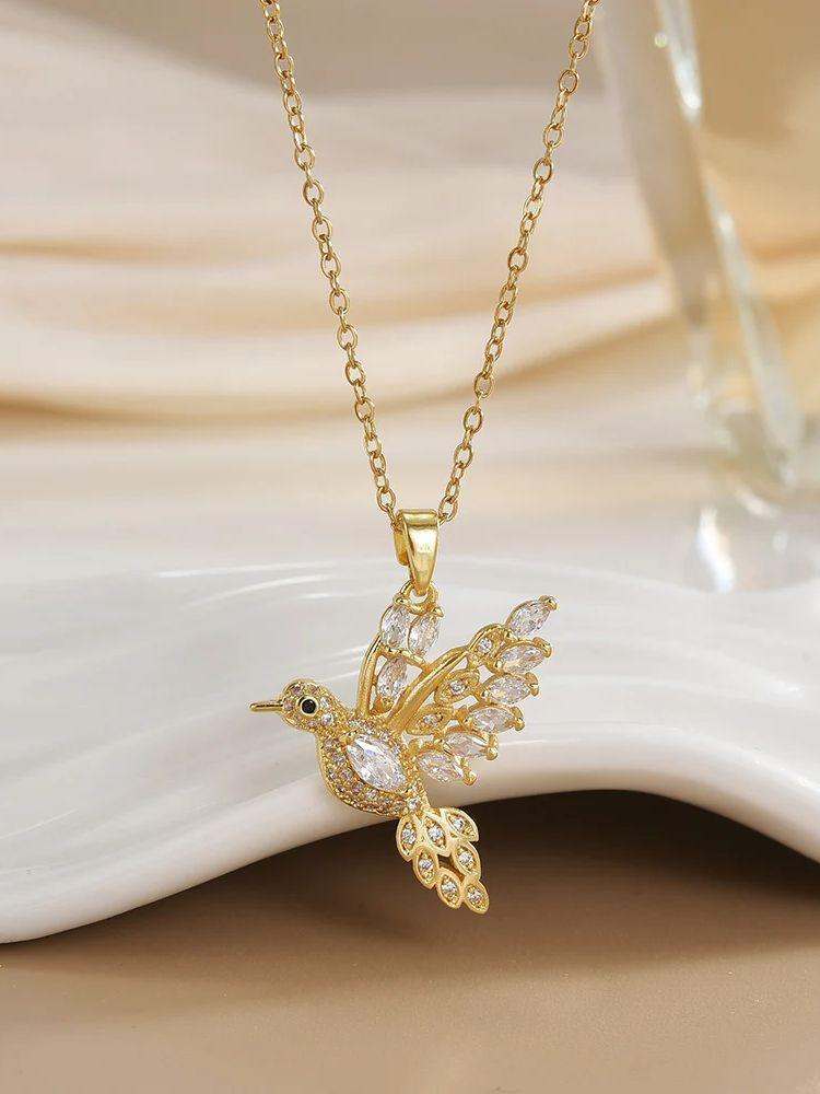 

High End Cubic Zirconia Hummingbird Necklace for Women Trendy Korean Style Light Luxury Anti-Allergy Jewelry Accessory