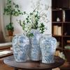 Blue and White Porcelain Ceramic Vase with Light Blue Flower and Bird Design – New Chinese Style Craft Ornament.